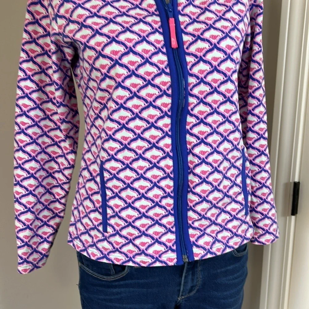 Vineyard Vines Girls Whale Tail Square Full Zip Jacket Blue Pink Sz 16